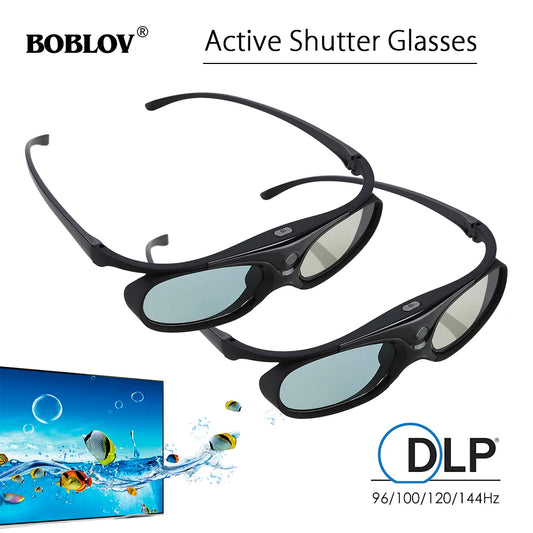2PCS BOBLOV Active Shutter 3D Glasses – DLP-Link USB Blue, Compatible with BenQ W1070, W700, Dell Projectors