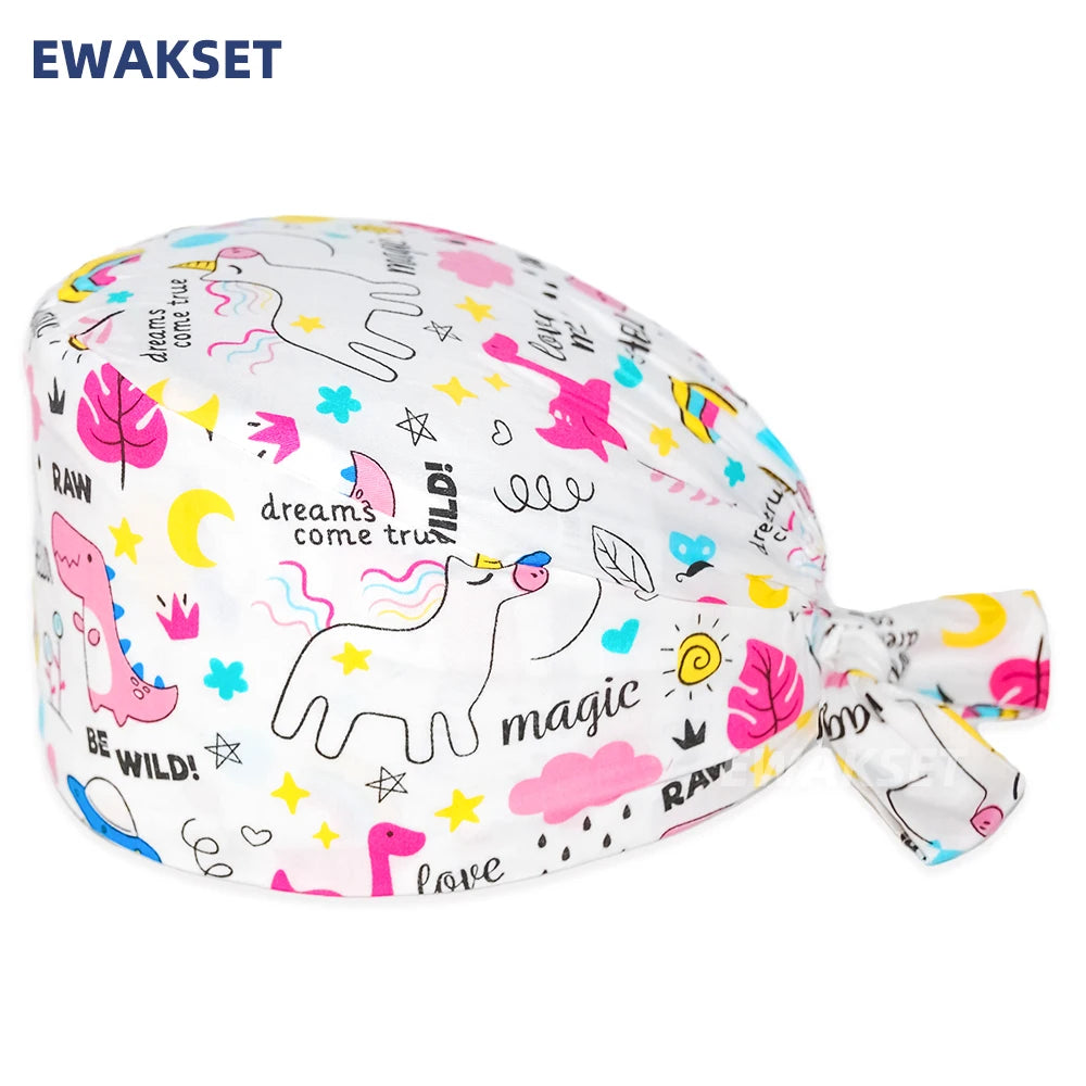 Unisex Soft Scrub Cap – Cartoon Print Surgical Hat for Men and Women, Operating Room Nursing Accessories
