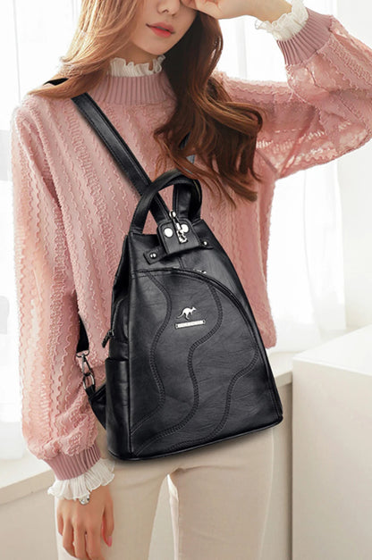 Women's Leather Zipper Backpack - Chest Bag Travel Pack, Ladies' School Bagpack for Teenage Girls, Sac A Dos