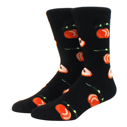 Men's Colorful Combed Cotton Jacquard Crew Socks - Striped Business Casual Dress Socks