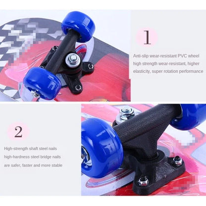 60cm Kids' Beginner Skateboard – Double Rocker Maple Deck with Cartoon Design for Outdoor Fun