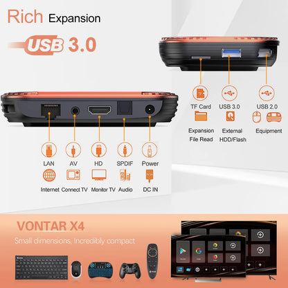 VONTAR X4 Amlogic S905X4 Smart TV Box – Android 11, 4GB RAM, 128GB/32GB/64GB Storage, 4K Media Player, Wifi, BT, AV1