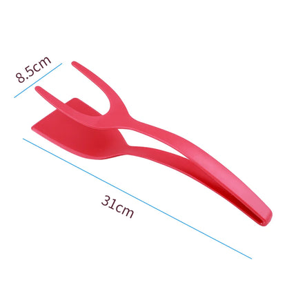 2-in-1 Nylon Grip Flip Tongs - Egg Spatula & Steak Spatula Clamp, Pancake Turner Kitchen Accessories