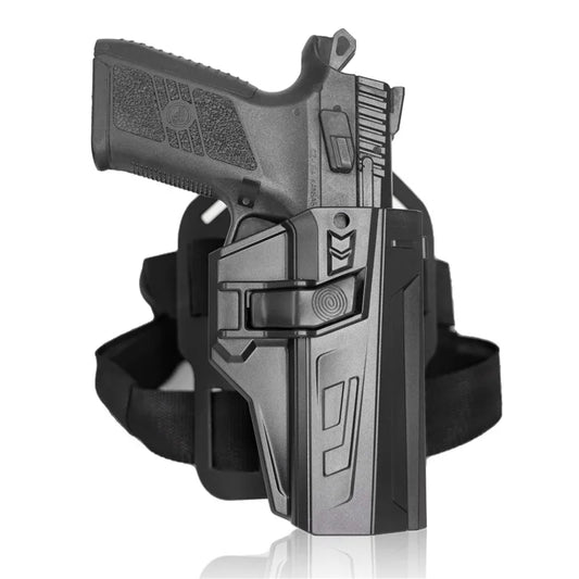 Tactical CZ P07 P09 Drop Leg Holster - Thigh Pistol Gun Holder with Belt Loop Auto-Lock Plastic Steel Case