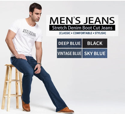 Men’s Bootcut Jeans — Slim Fit Stretch Denim Pants Slightly Flared Classic Designer Trousers Blue Black