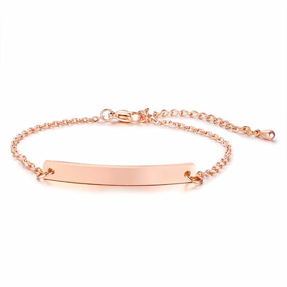 Elegant Personalized ID Bar Bracelet – 5mm Stainless Steel Link Chain for Women with Custom Name or Quote