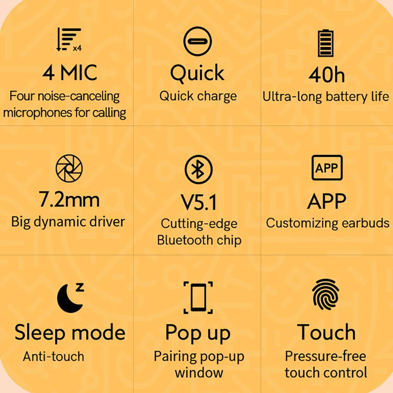 QCY T13 Bluetooth Headphones V5.1 – Wireless TWS Earbuds with Touch Control, 4 Mics, ENC HD Call, and Customizing App
