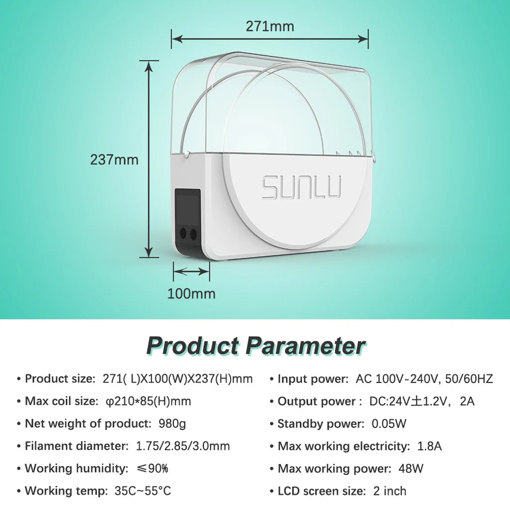 SUNLU S1+ 3D Filament Drying Box – Fila-Dryer Storage Holder for Dry Filament with Fast Heating