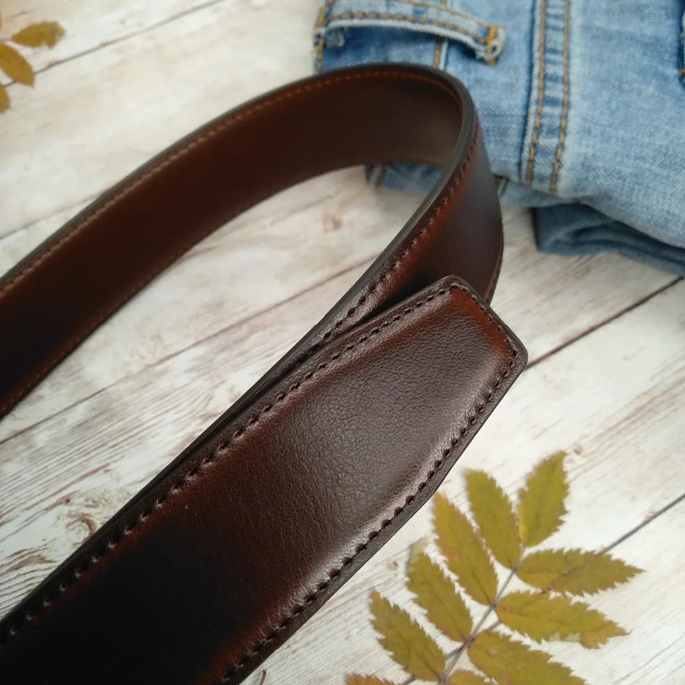 Men’s Genuine Leather Reversible Belt – 2-in-1 Rotated Buckle for Big & Tall Sizes