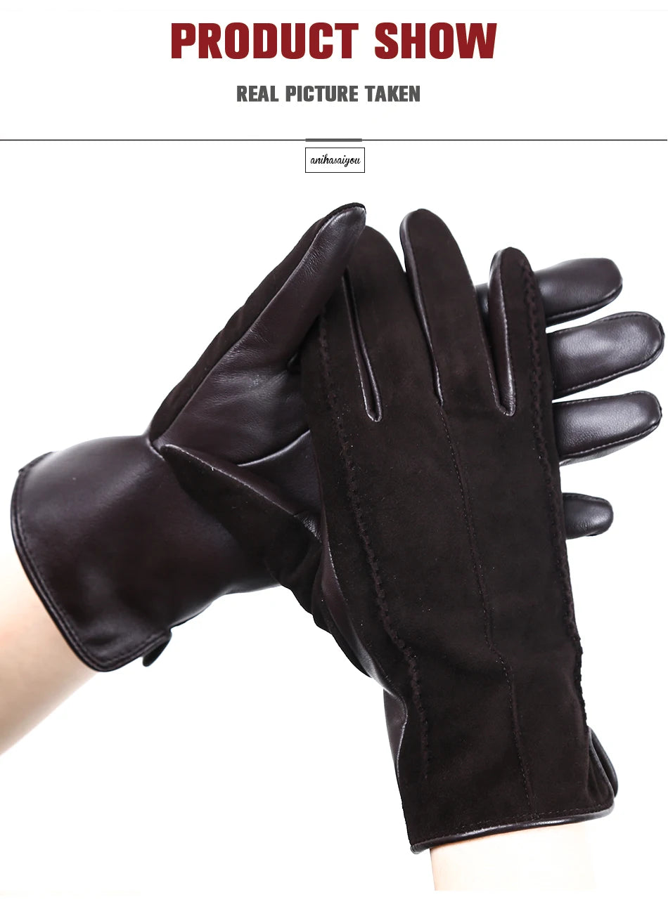 Women’s Winter Touch Gloves – 50% Genuine Leather & 50% Suede, Colorful Warm Leather Gloves
