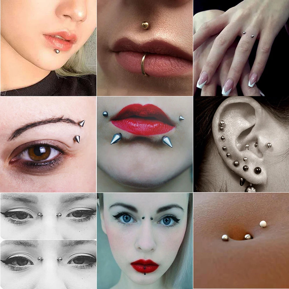Fake Piercing Jewelry Set - Stick-On Eyebrow, Lip, Nose, Belly & Ear Studs Non-Piercing Accessories