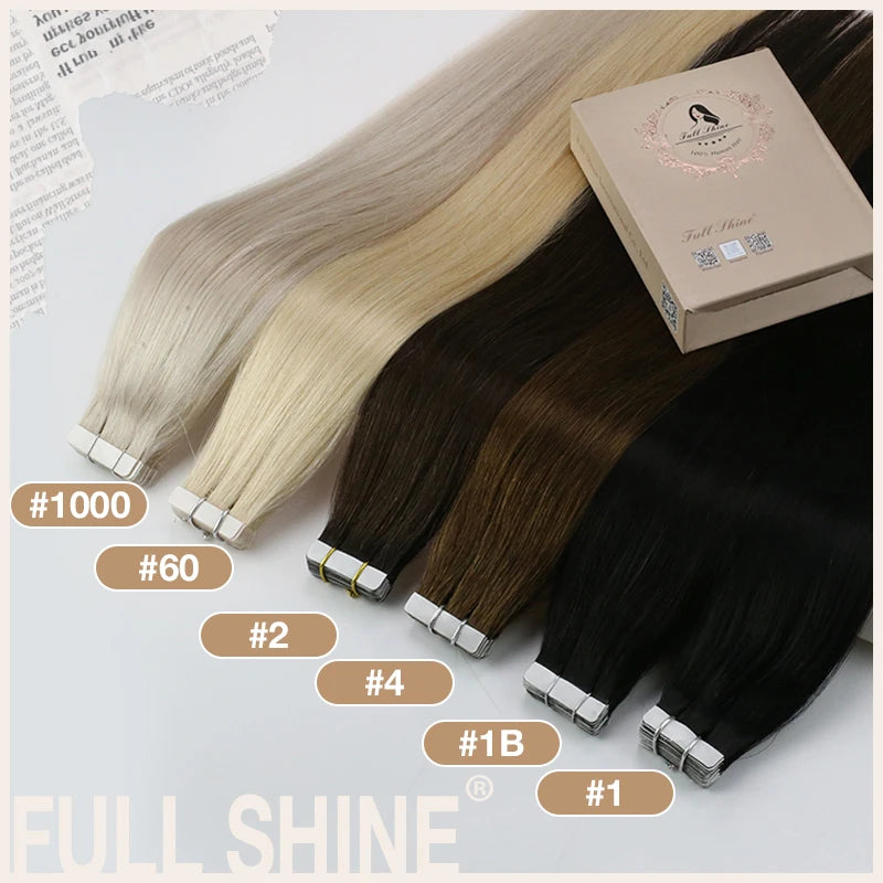 Full Shine Blonde Tape-In Hair Extensions – 100% Remy Human Hair, Double-Sided, Straight, Silky & Comfortable for Women