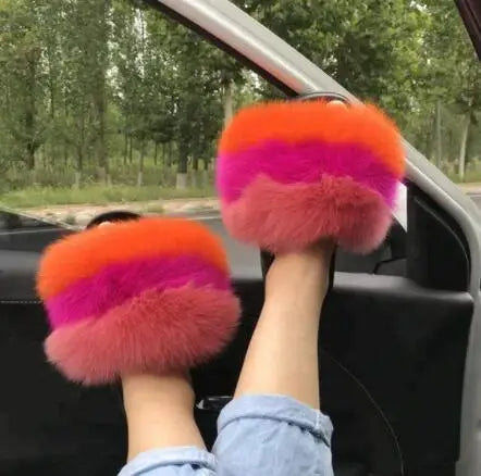 Girls’ Luxury Fluffy Fur Slippers – Warm Plush Indoor Flip Flop Slides for Women, New Arrival