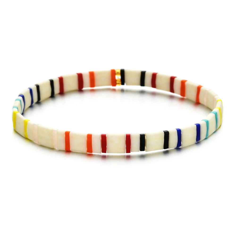ZMZY Stone Tila Beads Elastic Bracelet for Women – 2025 Fashion Colorful Rainbow Miyuki Tile Bead Jewelry Gift Bracelet