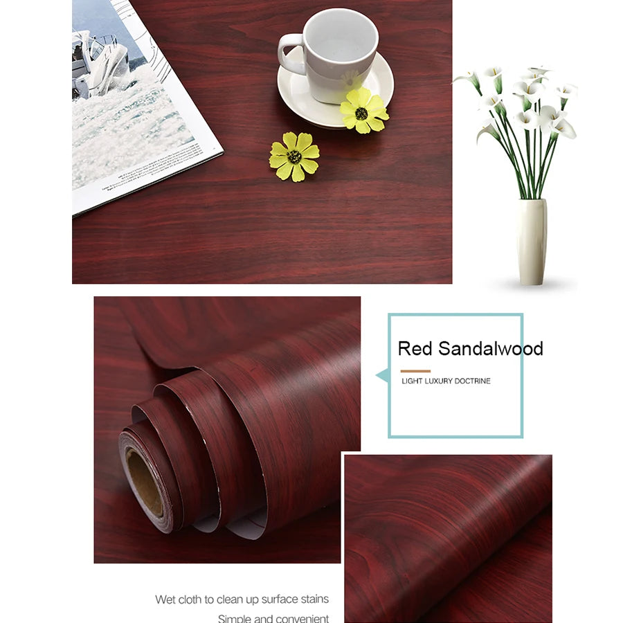 PVC Waterproof Self-Adhesive Wallpaper Roll — Wood Grain Vinyl Decorative Film for Furniture, Cabinets, and DIY Home Decor