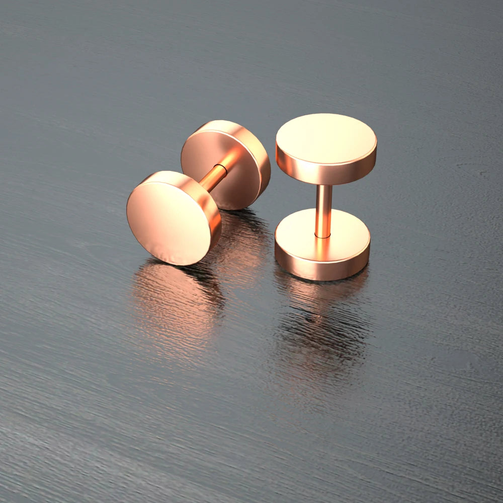 Stainless Steel Stud Earrings & Ear Plugs — Faux Punk Barbell Tunnels, Fake Piercing Gauges for Men & Women Body Jewelry