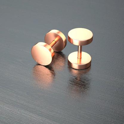 Stainless Steel Stud Earrings & Ear Plugs — Faux Punk Barbell Tunnels, Fake Piercing Gauges for Men & Women Body Jewelry