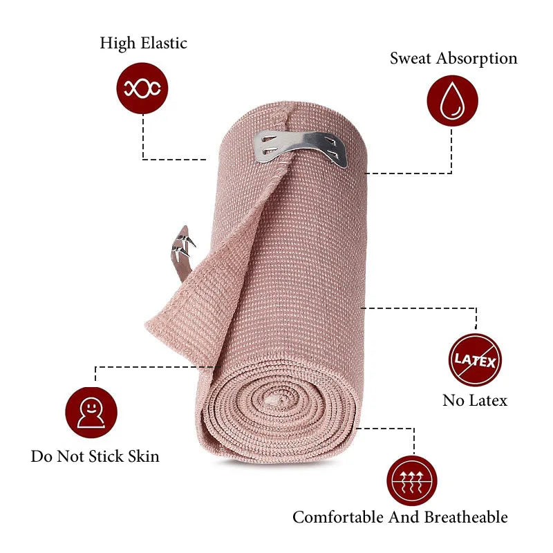 Elastic First Aid Bandage - Stretch Wound Dressing Wrap for Outdoor Sports and Sprain Support