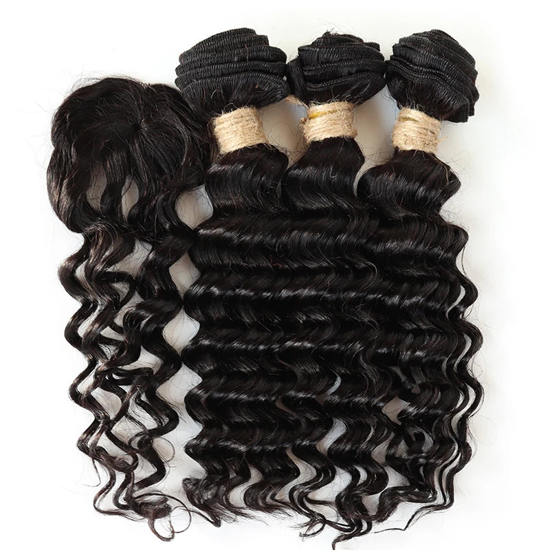 Kinky Curly Human Hair Bundles with Closure – Short Indian Hair Bundles with Circular Closure