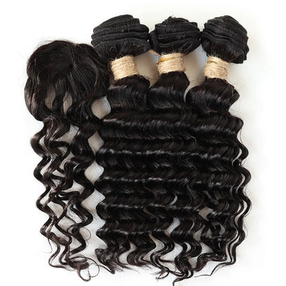 Kinky Curly Human Hair Bundles with Closure – Short Indian Hair Bundles with Circular Closure