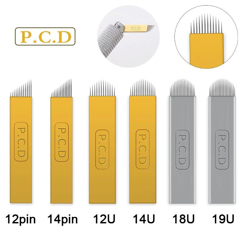 50pcs Permanent Makeup Eyebrow U-Pin PCD Blades — 12/14/19 Microblading Needles for 3D Embroidery Manual Pen