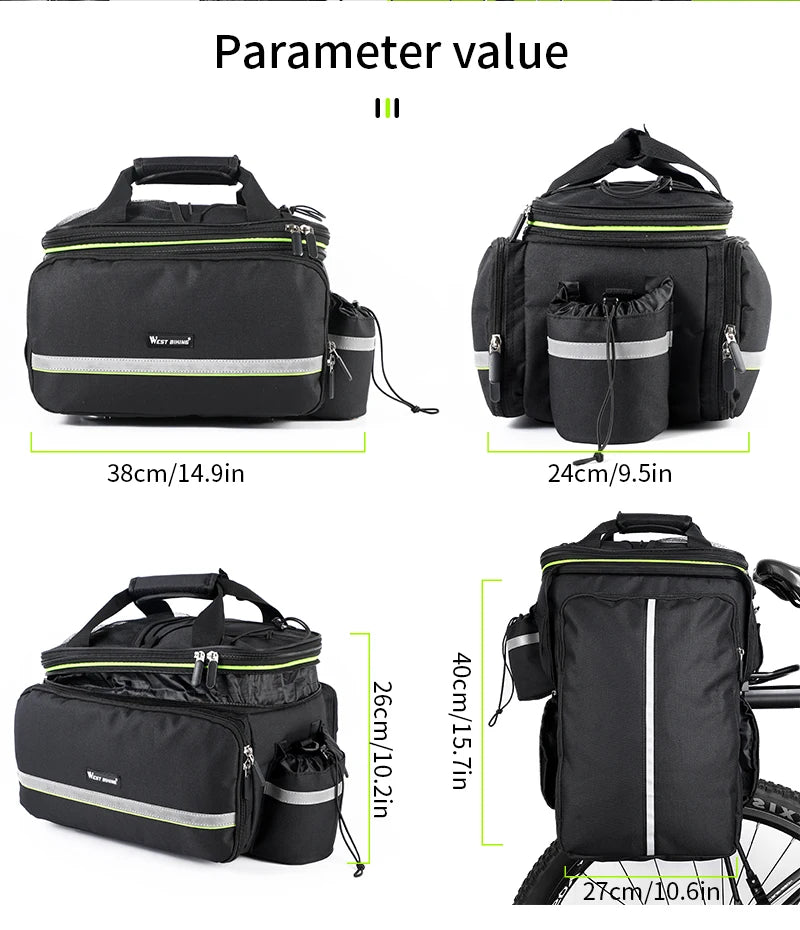WEST BIKING 3-in-1 Waterproof Bike Trunk Bag — Large Capacity MTB & Road Bicycle Saddle Seat Panniers, Travel Luggage Carrier