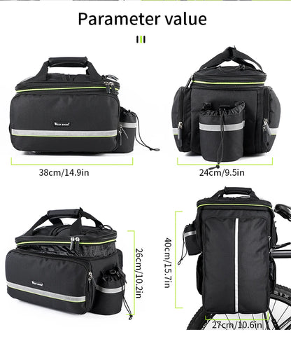 WEST BIKING 3-in-1 Waterproof Bike Trunk Bag — Large Capacity MTB & Road Bicycle Saddle Seat Panniers, Travel Luggage Carrier