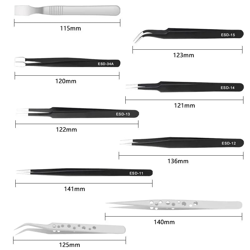 9Pcs Stainless Steel Anti-Static Precision Tweezers Set – Electronic & Mobile Phone Repair Hand Tools Kit