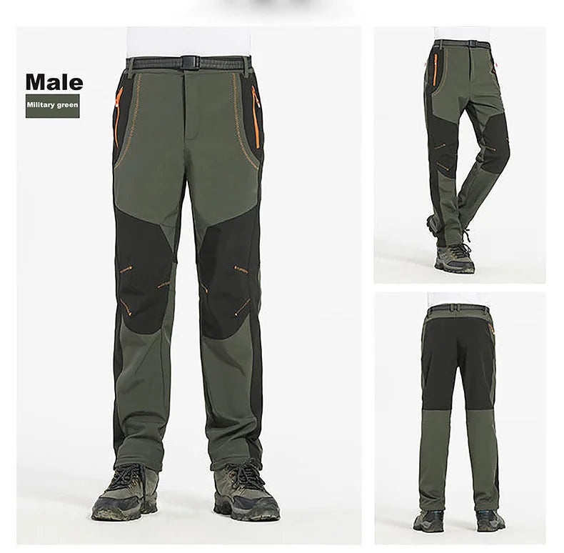 LNGXO Men’s Fleece Hiking Pants – Thick Warm Winter Waterproof & Windproof Soft Shell Ski, Trekking, and Camping Trousers