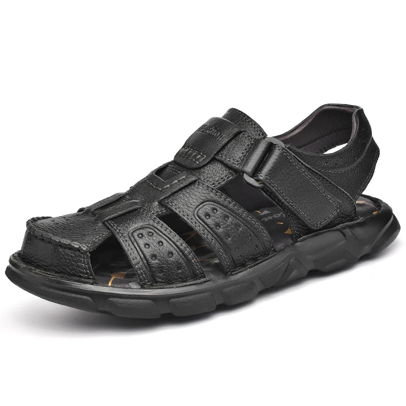 Men's Genuine Leather Casual Sandals - Breathable Summer Outdoor Walking Shoes