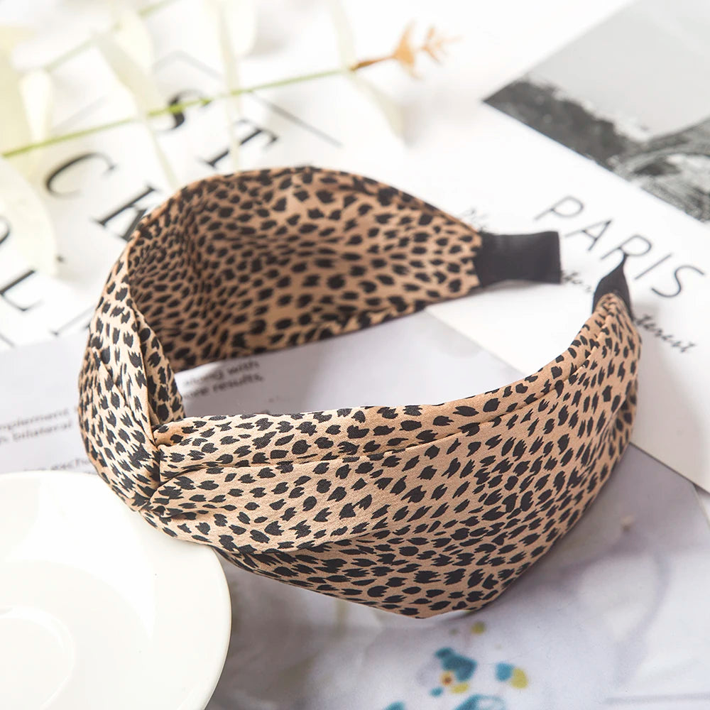 Fashion Leopard Print Headband — Wide Cross Elastic Bow Hairband for Women & Girls Hair Accessories