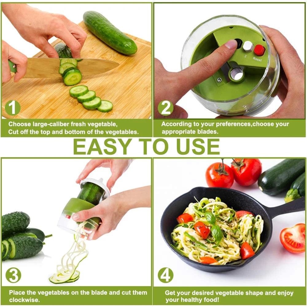 Adjustable Handheld Spiralizer Vegetable Fruit Slicer - Rotary Grater Cutter for Easy Salad Prep