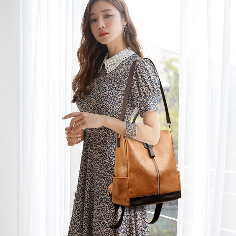 Fashion Anti-Theft Women's Backpack - High-Quality PU Leather, Large Capacity, Travel Shoulder Handbag
