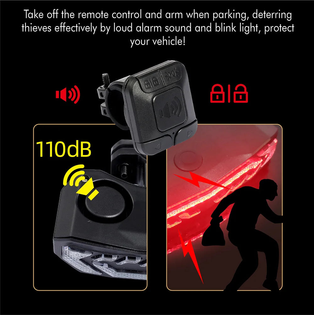 Elecpow Bicycle Taillight with Burglar Alarm - IP65 Waterproof, USB Charged, Turn Signal and Auto Brake Warning Light for Bikes and Scooters