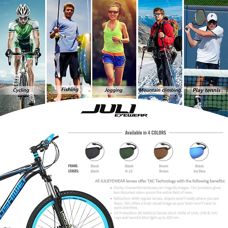JULI Sports Sunglasses – TR90 Rimless Frame, UV400 Protection for Men & Women, Ideal for Cycling, Running, Fishing, Baseball, and Driving, Model 8001