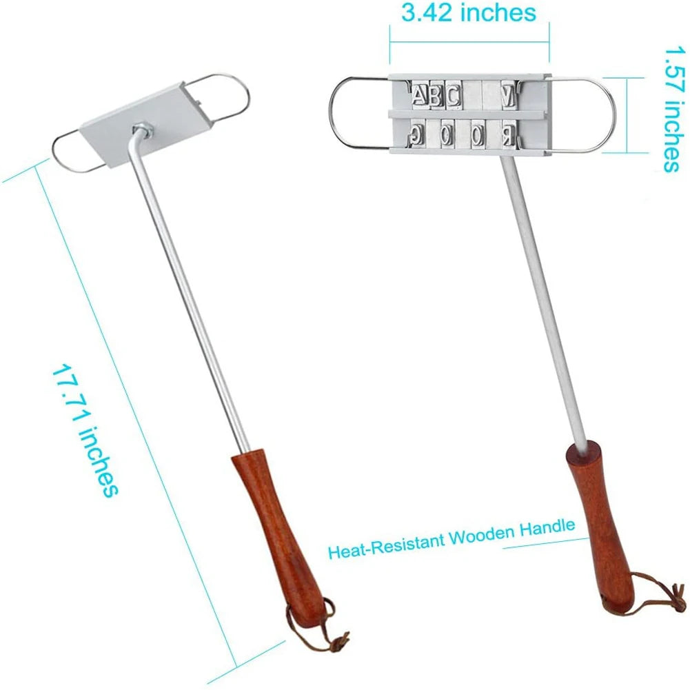Customizable BBQ Branding Iron - 55 Letters DIY Barbecue Letter Printed Steak Tool with Grill Forks - Unique Barbecue Accessories for Kitchen