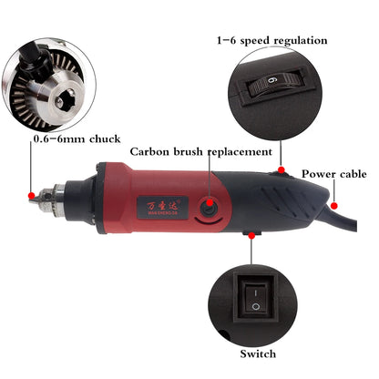 500W Electric Engraver Drill – 6-Speed Variable 35000RPM Rotary Grinder Polishing Tool 110V/220V