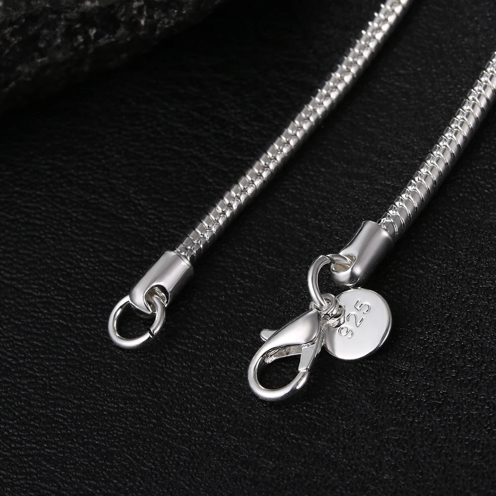 925 Sterling Silver Snake Chain Necklace — 1MM/2MM/3MM, 40–75cm for Men & Women, Fashion Jewelry Pendant, Free Shipping