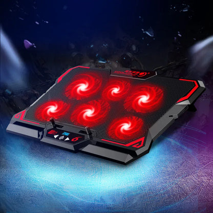 COOLCOLD 17-Inch Gaming Laptop Cooler - Six Fan System, LED Screen, Dual USB Ports, 2600RPM Cooling Pad & Notebook Stand