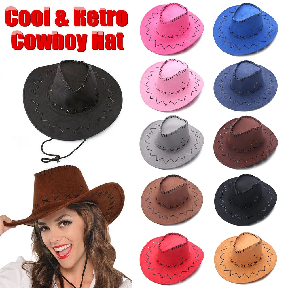 Western Cowboy Hat – Faux Leather Fedora for Men, Women & Kids, Wide Brim Beach & Travel Cap in Black, White & Pink
