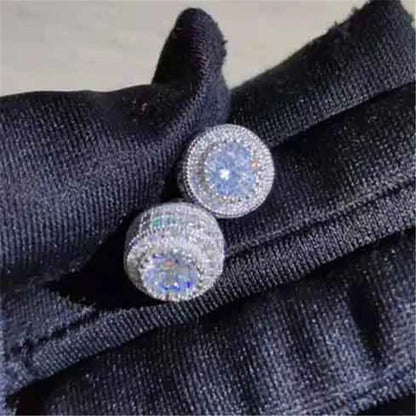 Austrian Crystal Round Stud Earrings - White Zircon Gold Tone Hip Hop Wedding Jewelry for Women