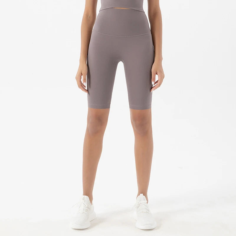 SOISOU Women’s High Waist Nylon Sports Shorts – Breathable No-Show Seamless Yoga, Gym & Cycling Fitness Shorts (24 Colors)
