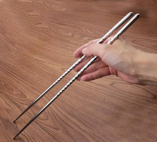 Stainless Steel Extra Long Cooking Chopsticks - 38.8cm Dishwasher Safe Frying Chopsticks (1 Pair)