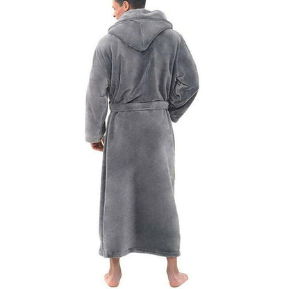 Men’s Winter Fleece Bathrobe – Soft Long Robe with Pockets, Warm Home Gown & Sleepwear