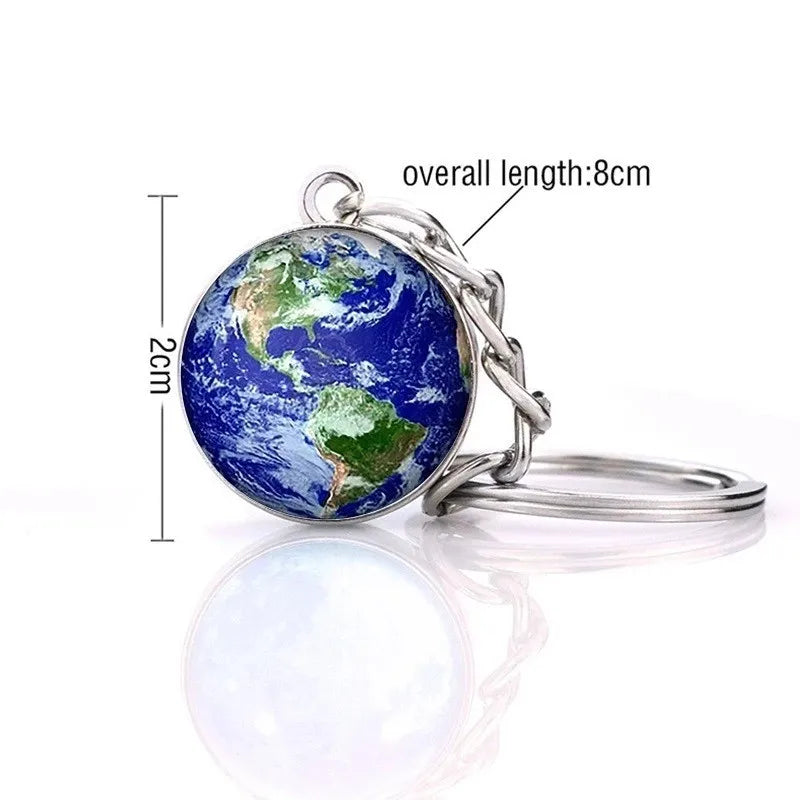 Solar System Planet Keyring — Double-Sided Glass Ball Space Keychain with Moon, Earth, Sun, Mars Galaxy Nebula Art for Car