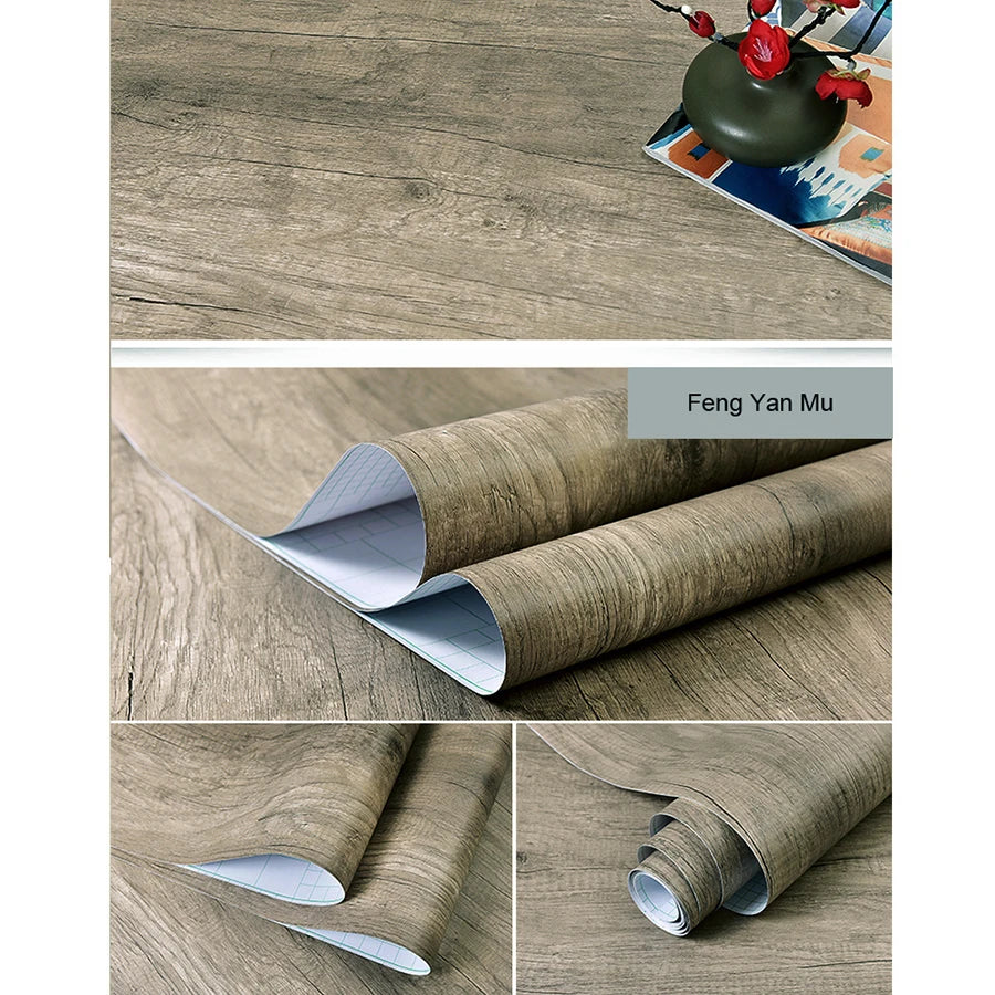 PVC Waterproof Self-Adhesive Wallpaper Roll — Wood Grain Vinyl Decorative Film for Furniture, Cabinets, and DIY Home Decor
