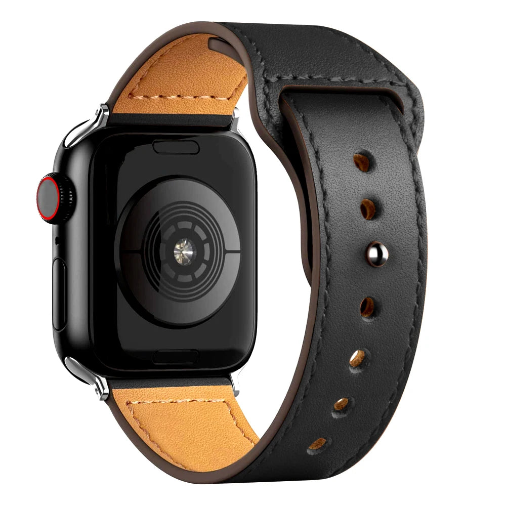 Leather Band for Apple Watch Ultra 2 – Compatible 49mm/45mm/44mm/41mm/40mm/38mm, Wrist Bracelet Strap for iWatch Series 3–9, SE, 4, 5, 6, 7, 8 & 9