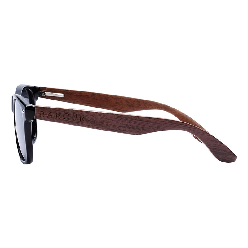 BARCUR Black Walnut Wood Polarized Sunglasses for Men – High-Quality Square UV400 Eyewear with Original Box