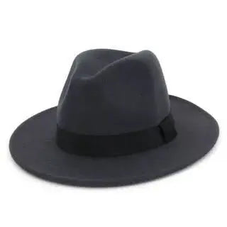 Unisex Black Fedora Hat – Wide Brim Jazz Panama Top Hat for Autumn and Winter – Classic Gentleman Style