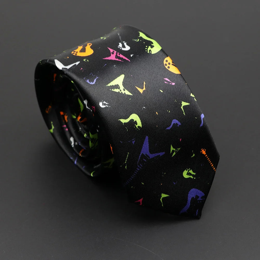 Musical Notes Slim Necktie - Silky Piano & Guitar Print Tie for Men & Women, Elegant Fashion Gift